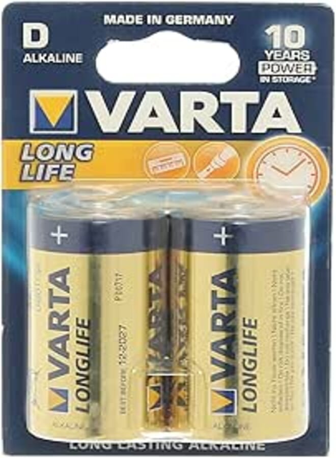 Varta Long Life Type D Alkaline Batteries - 1.5 V - Pack of 2
